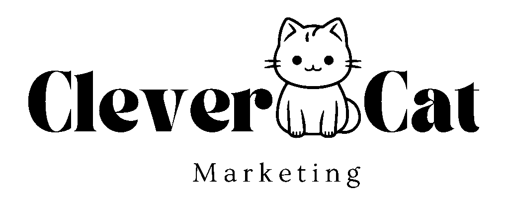 Clever Cat Marketing logo – a minimalist black cat silhouette with a curled tail, sitting upright with a confident posture, representing the brand.